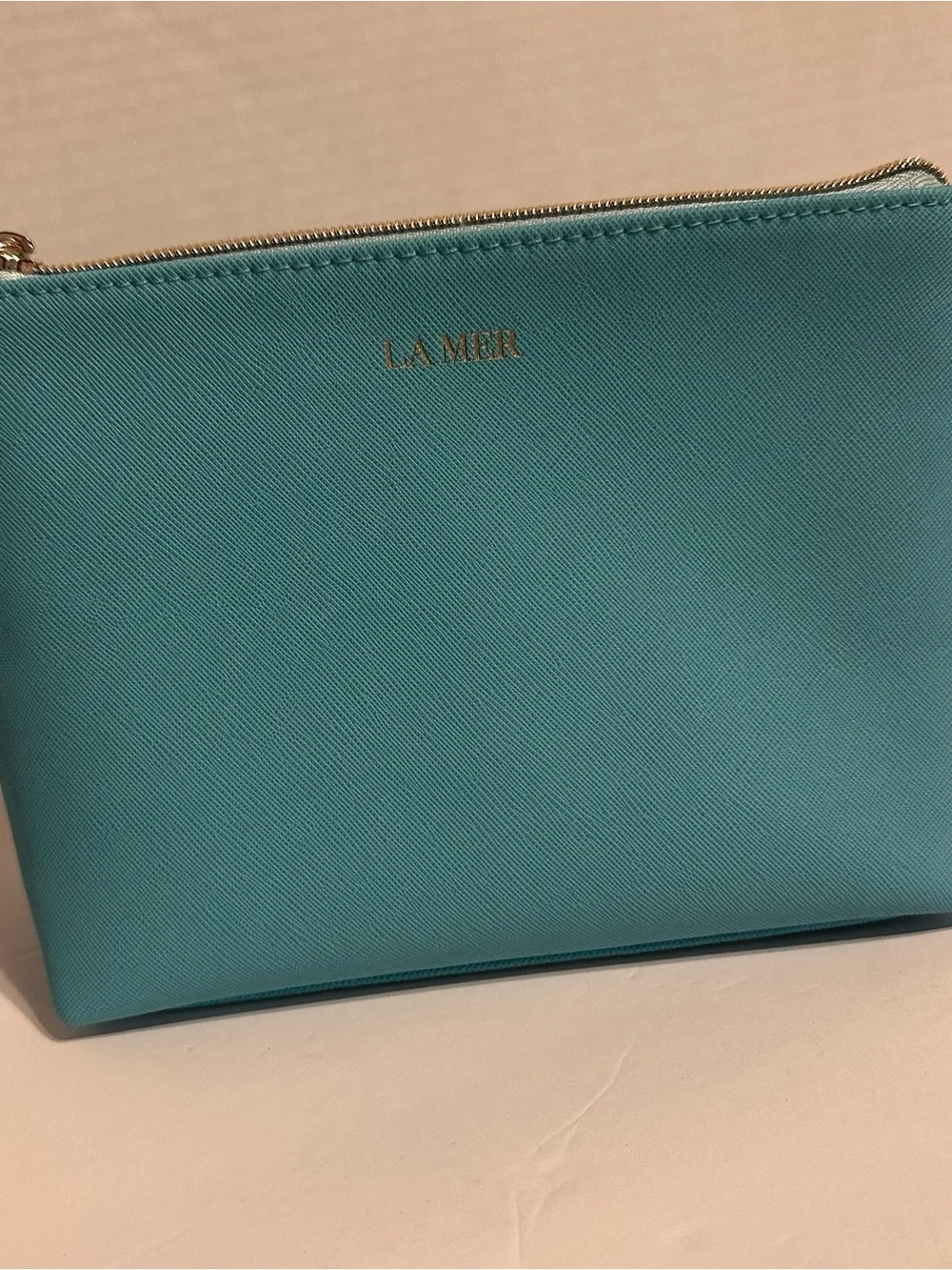 LA MER Leather Zip Pouch in Teal